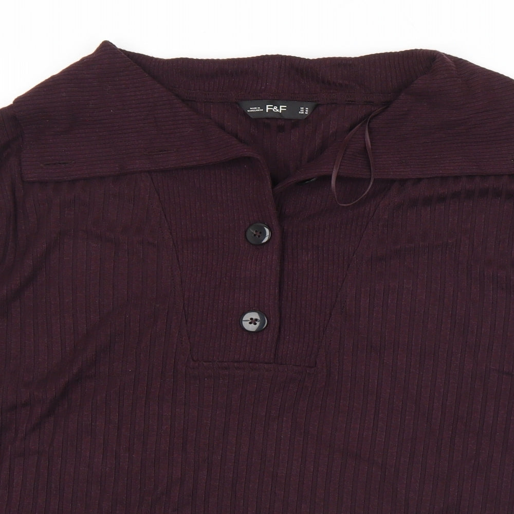 F&F Womens Purple Collared  Polyester Pullover Jumper Size 14