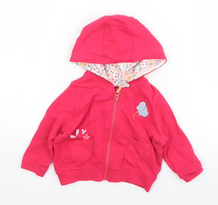 Peacocks Girls Pink Floral Cotton Full Zip Jumper Size 0-3 Months  Zip - Flowers