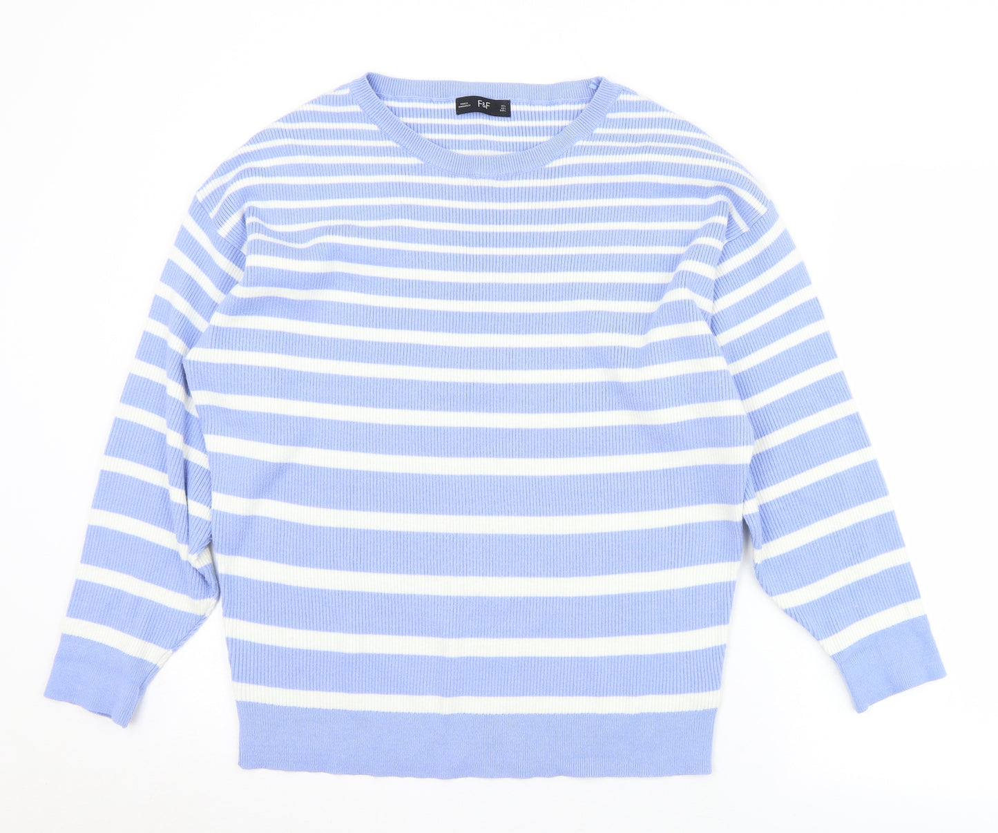 F&F Womens Purple Round Neck Striped Viscose Pullover Jumper Size L
