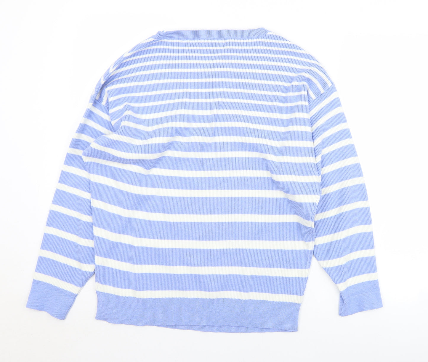 F&F Womens Purple Round Neck Striped Viscose Pullover Jumper Size L