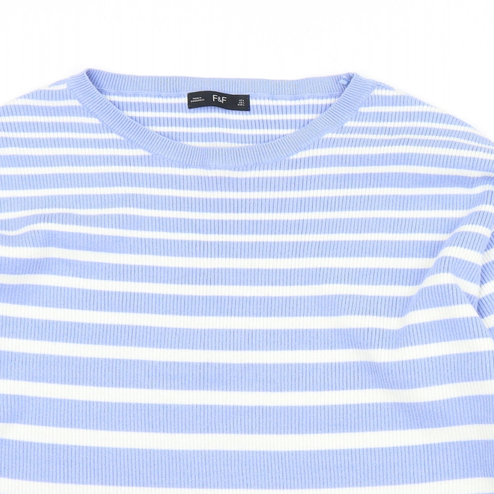F&F Womens Purple Round Neck Striped Viscose Pullover Jumper Size L