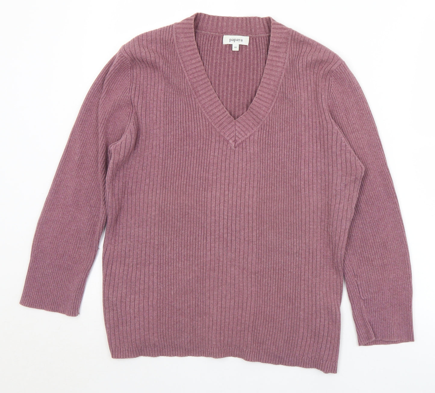 Papaya Womens Purple V-Neck  Cotton Pullover Jumper Size 18