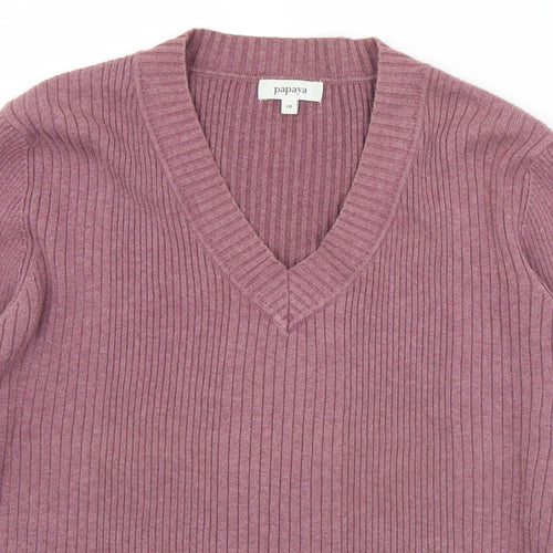 Papaya Womens Purple V-Neck  Cotton Pullover Jumper Size 18
