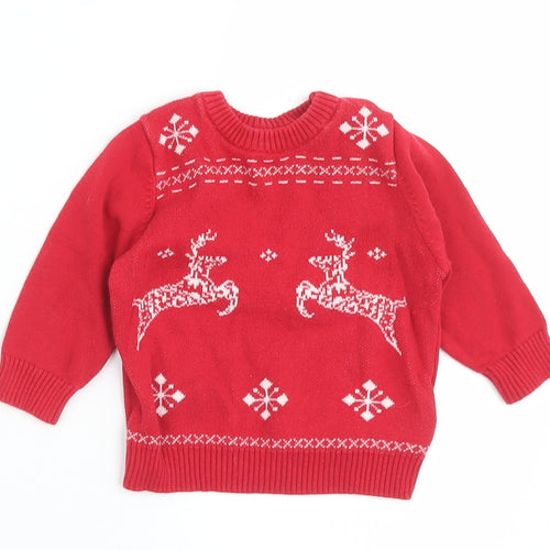 Marks and Spencer Baby Red Fair Isle Cotton Pullover Jumper Size 3-6 Months  Button - Christmas  Jumper