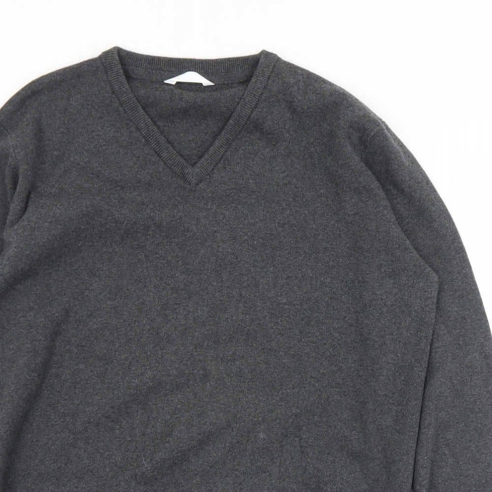 Marks and Spencer Boys Grey V-Neck  Cotton Pullover Jumper Size 15-16 Years   - School