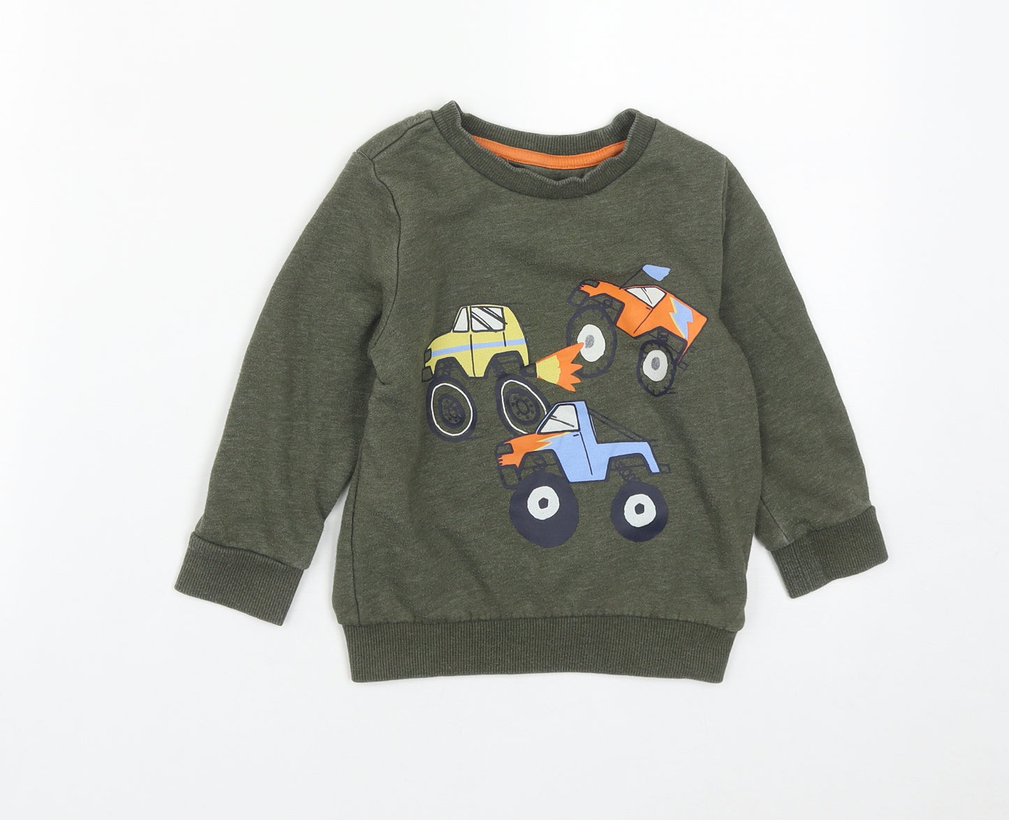 F&F Boys Green  Cotton Pullover Sweatshirt Size 3-4 Years   - Car Print
