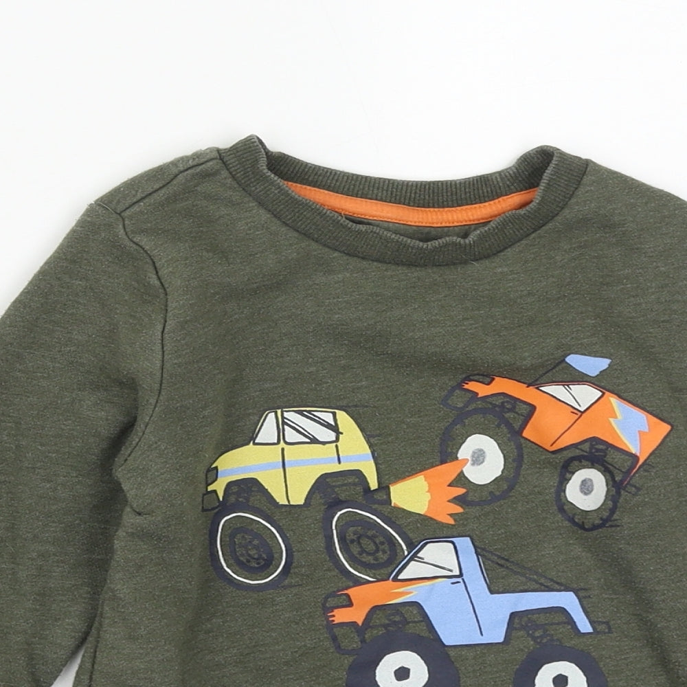 F&F Boys Green  Cotton Pullover Sweatshirt Size 3-4 Years   - Car Print