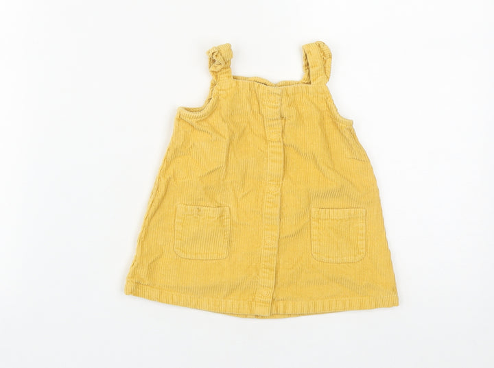 George Girls Yellow Cotton Pinafore/Dungaree Dress Size 3-6 Months Square Neck Snap
