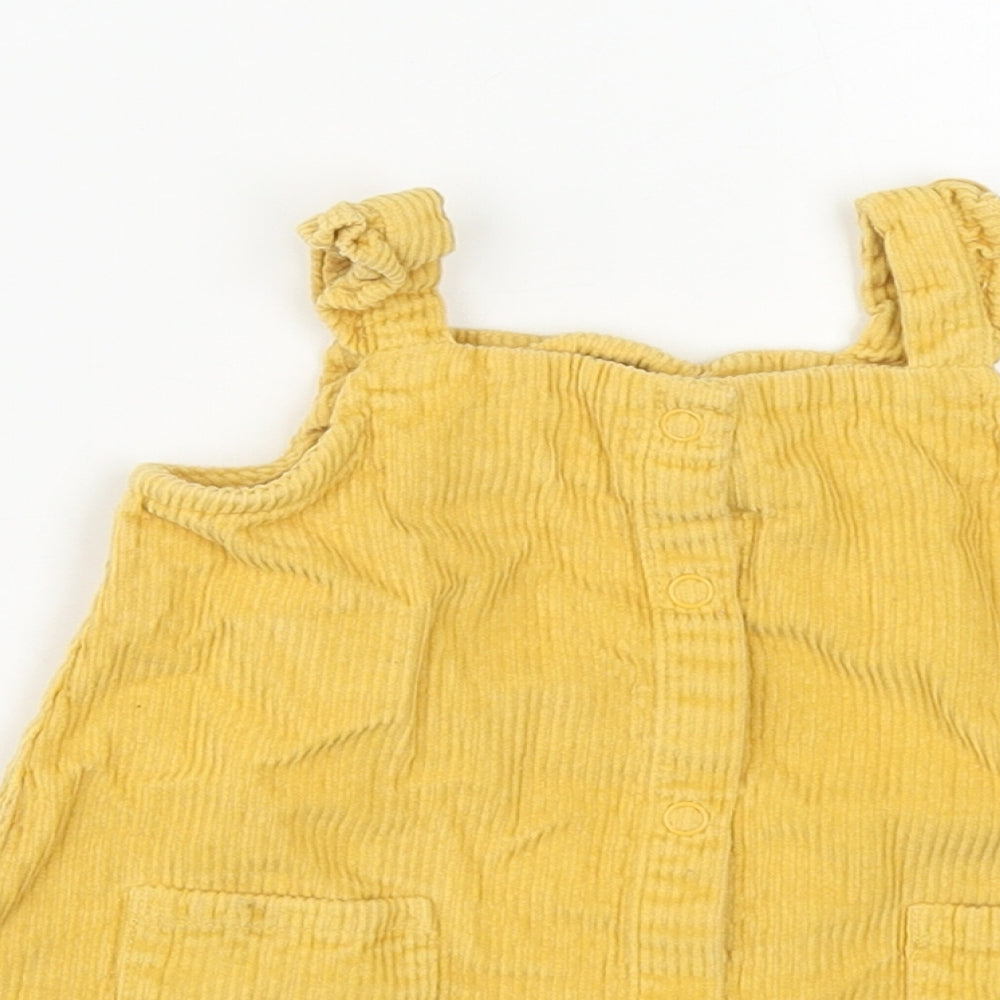 George Girls Yellow  Cotton Pinafore/Dungaree Dress  Size 3-6 Months  Square Neck Snap