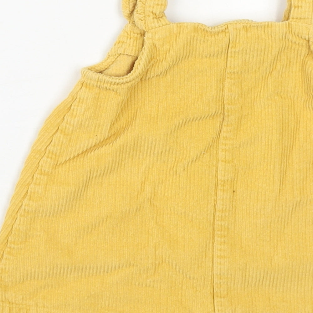 George Girls Yellow  Cotton Pinafore/Dungaree Dress  Size 3-6 Months  Square Neck Snap