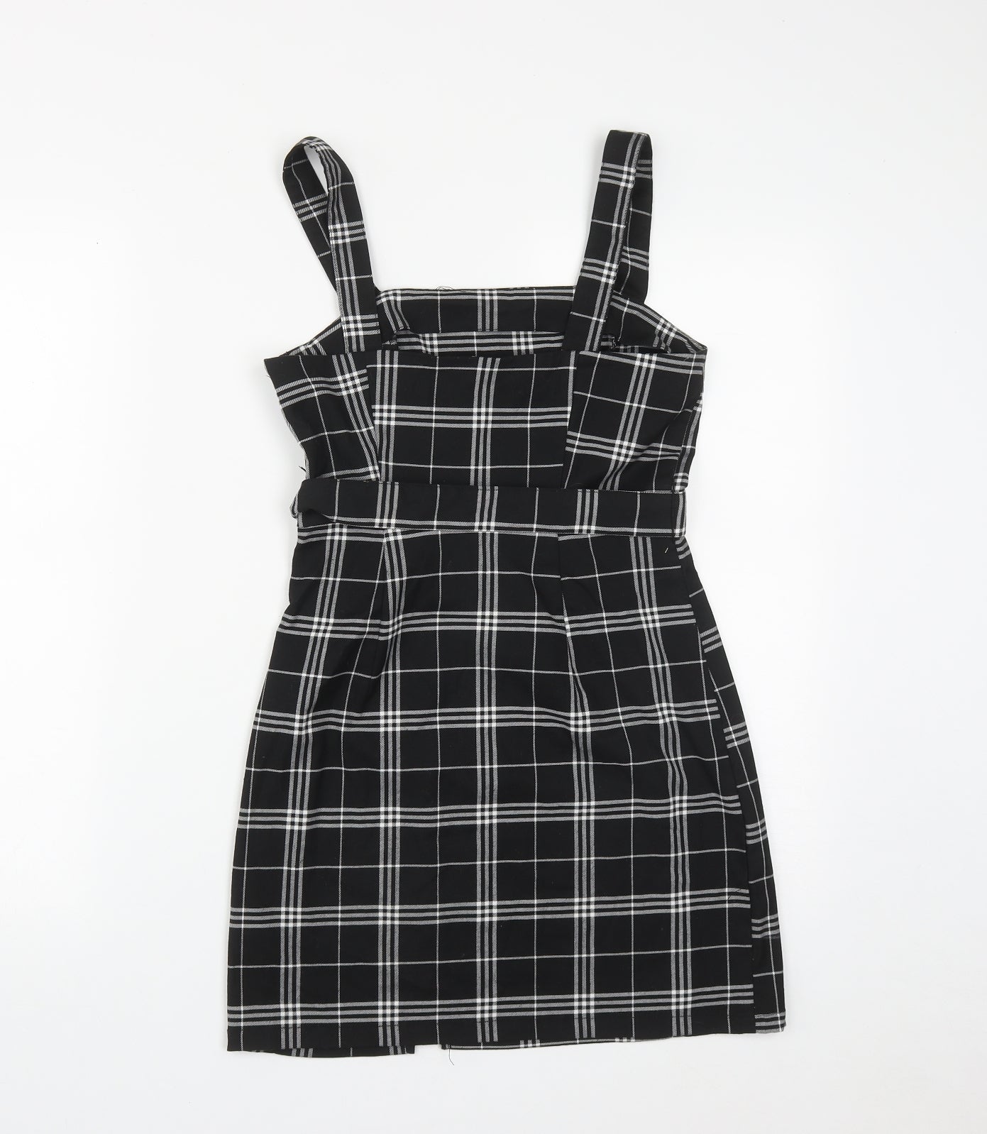 H&M Womens Black Plaid Polyester A-Line  Size 6  Square Neck Zip