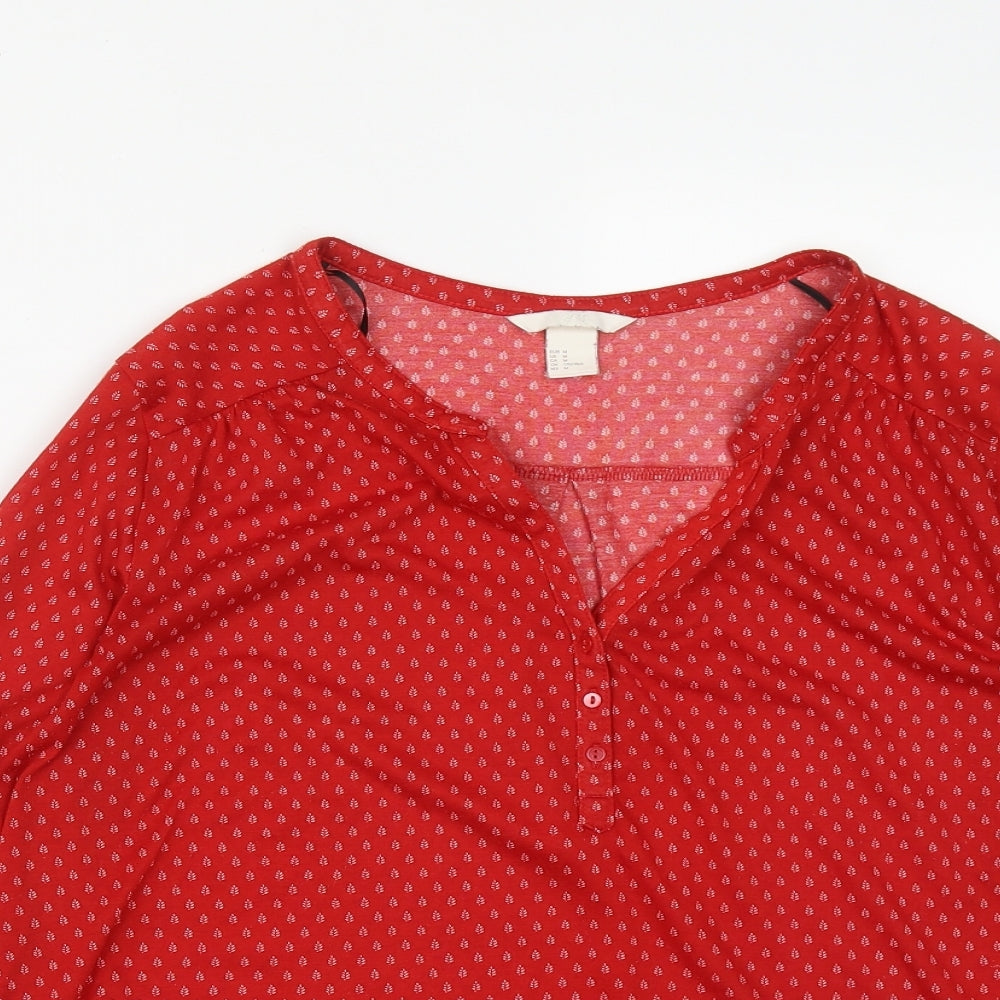 H&M Womens Red Geometric Polyester Basic T-Shirt Size M V-Neck