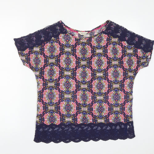 Marks and Spencer Womens Multicoloured Geometric Viscose Basic Blouse Size 12 Round Neck