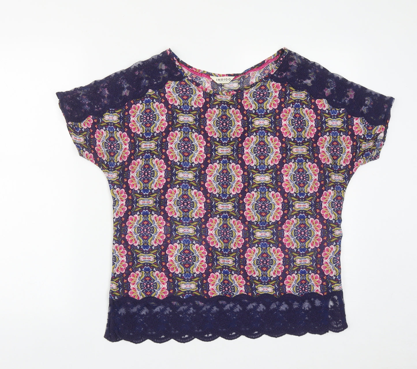 Marks and Spencer Womens Multicoloured Geometric Viscose Basic Blouse Size 12 Round Neck