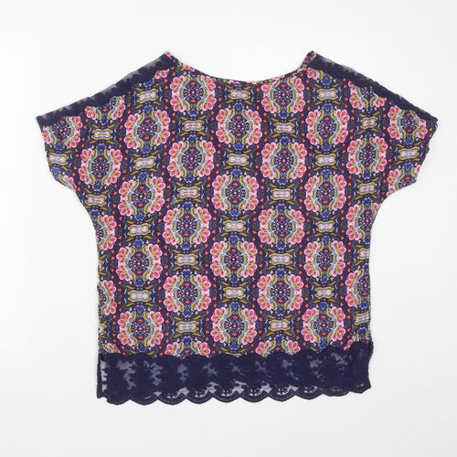 Marks and Spencer Womens Multicoloured Geometric Viscose Basic Blouse Size 12 Round Neck