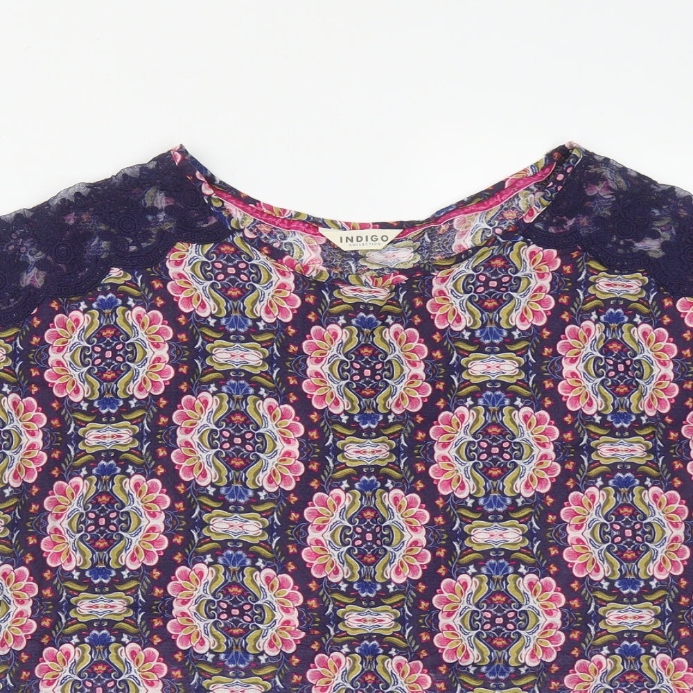 Marks and Spencer Womens Multicoloured Geometric Viscose Basic Blouse Size 12 Round Neck