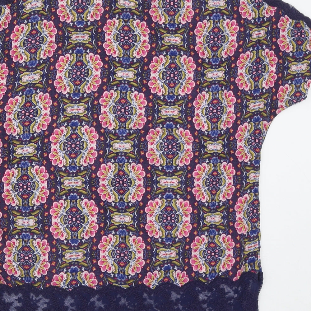 Marks and Spencer Womens Multicoloured Geometric Viscose Basic Blouse Size 12 Round Neck