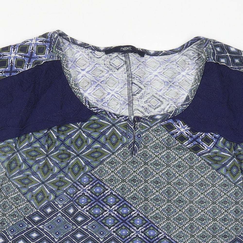 NEXT Womens Multicoloured Geometric Cotton Basic T-Shirt Size 12 Round Neck
