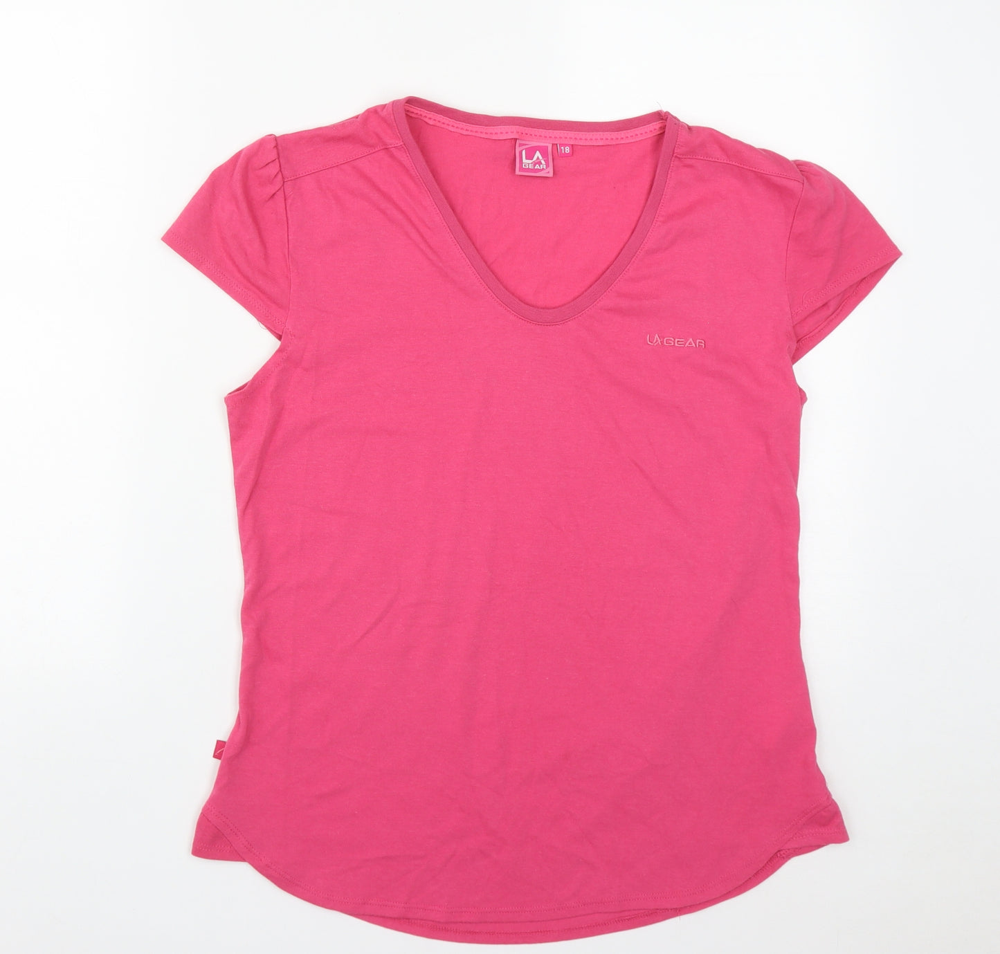 LA Gear Womens Pink  Polyester Basic T-Shirt Size 18 V-Neck