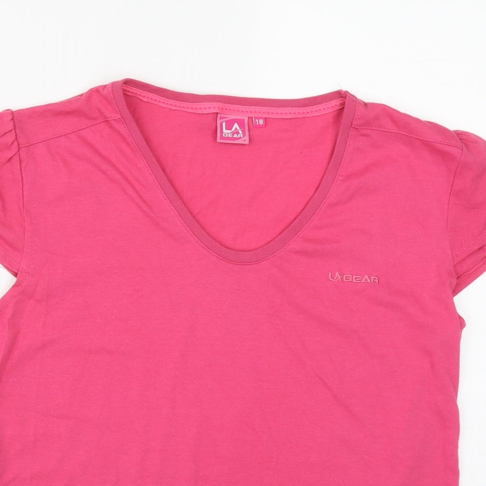 LA Gear Womens Pink  Polyester Basic T-Shirt Size 18 V-Neck