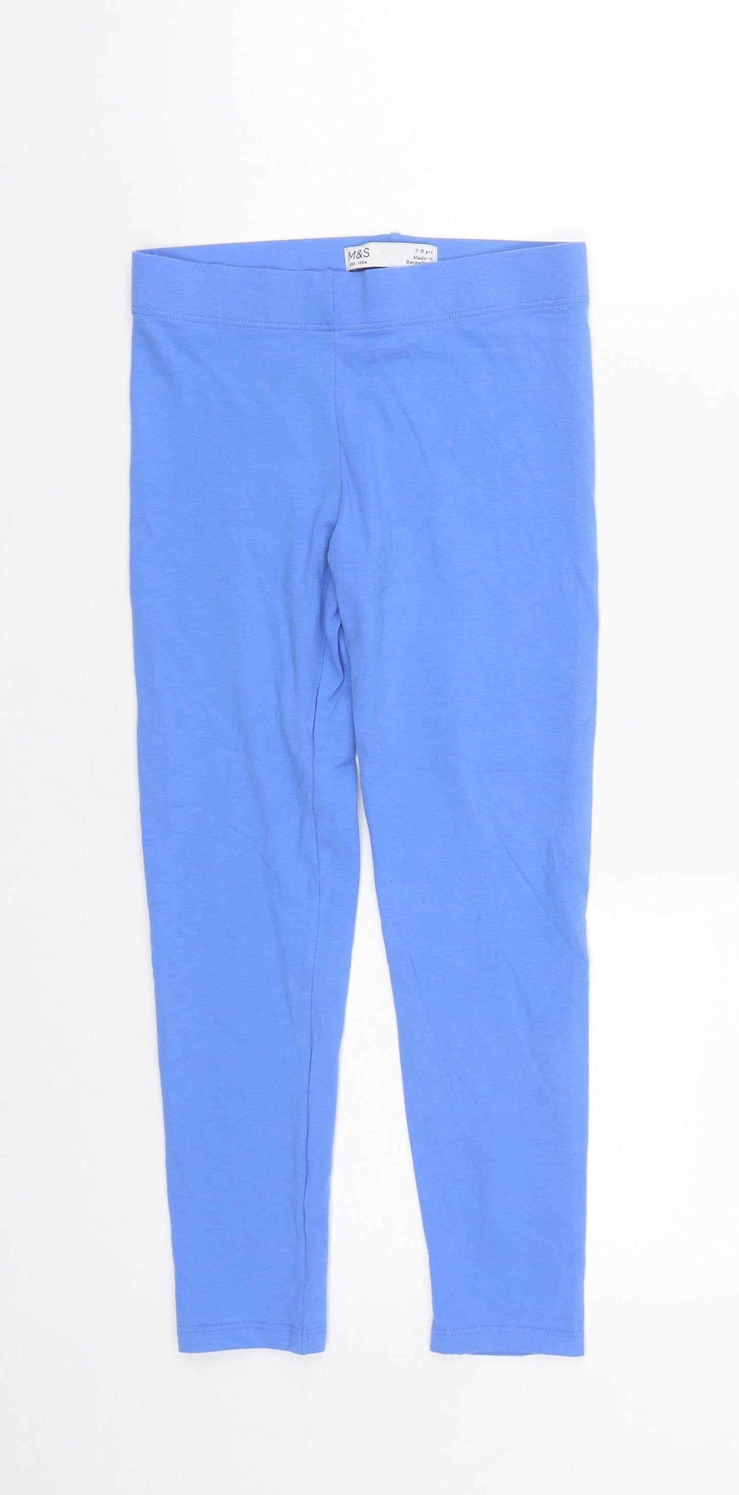 Marks and Spencer Girls Blue  Cotton Cropped Trousers Size 7-8 Years  Regular