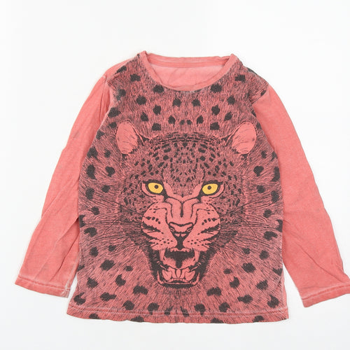 Marks and Spencer Boys Orange  Cotton Basic Casual Size 4-5 Years Roll Neck  - Lion Print