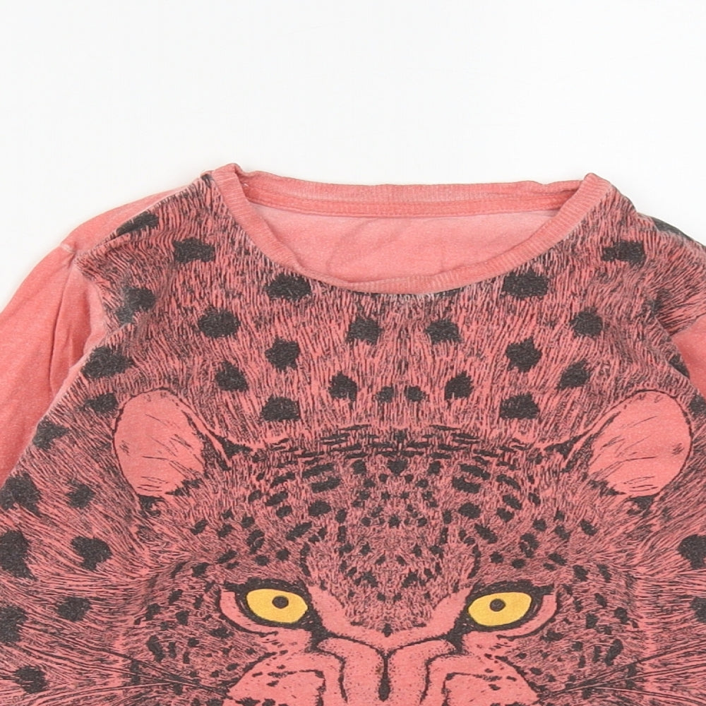 Marks and Spencer Boys Orange  Cotton Basic Casual Size 4-5 Years Roll Neck  - Lion Print