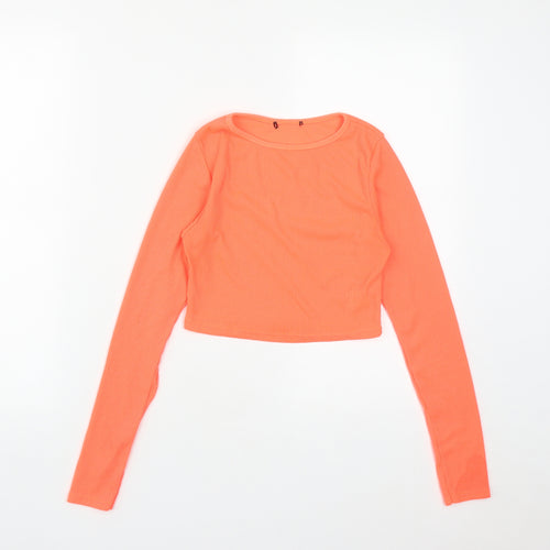 Boohoo Womens Orange  Polyester Cropped T-Shirt Size 8 Round Neck - neon orange