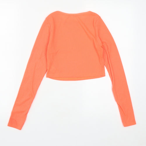 Boohoo Womens Orange  Polyester Cropped T-Shirt Size 8 Round Neck - neon orange