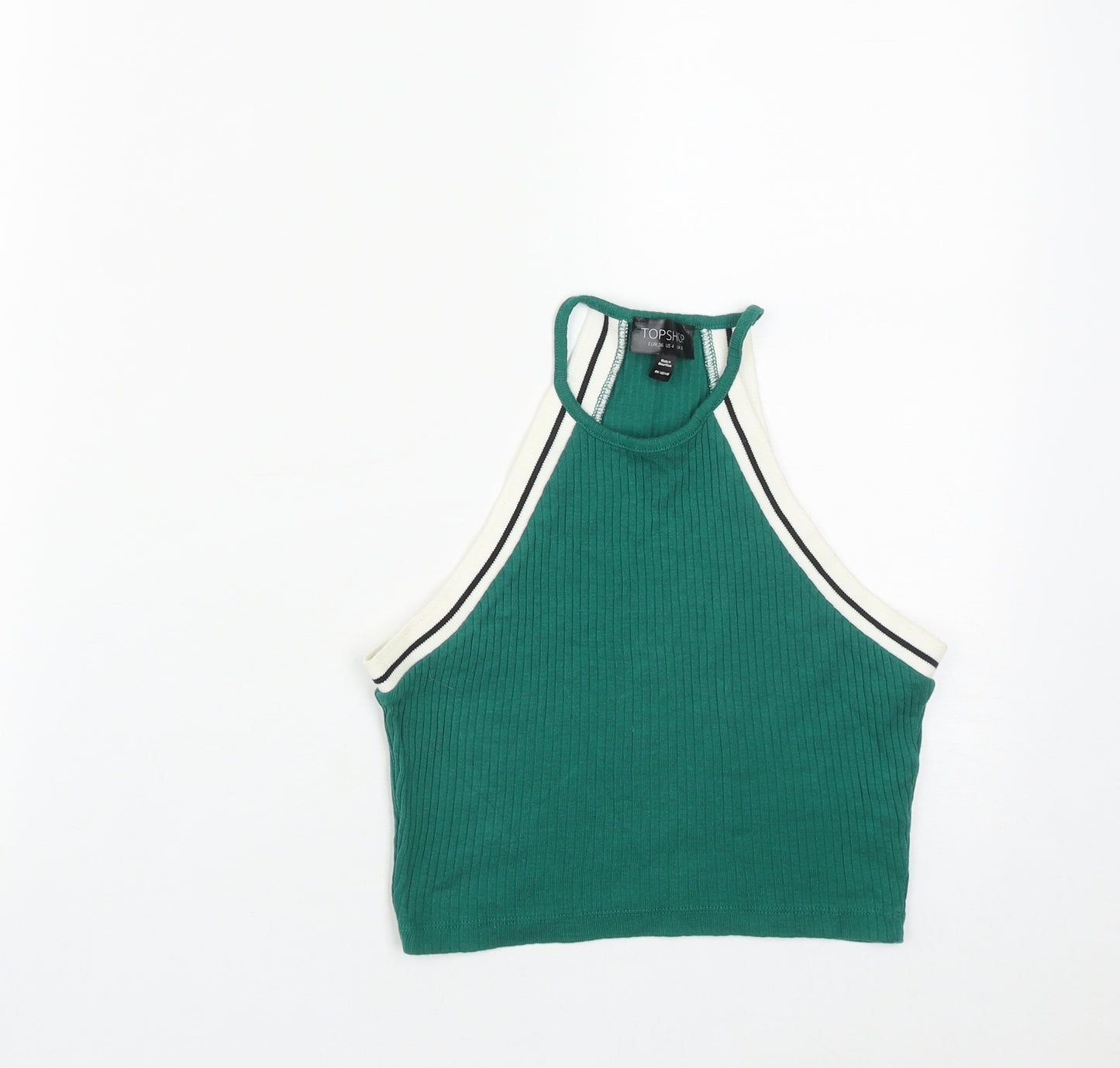Topshop Womens Green  Cotton Cropped Tank Size 8 Round Neck