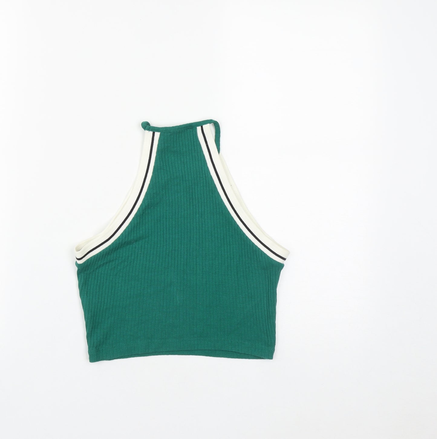 Topshop Womens Green  Cotton Cropped Tank Size 8 Round Neck