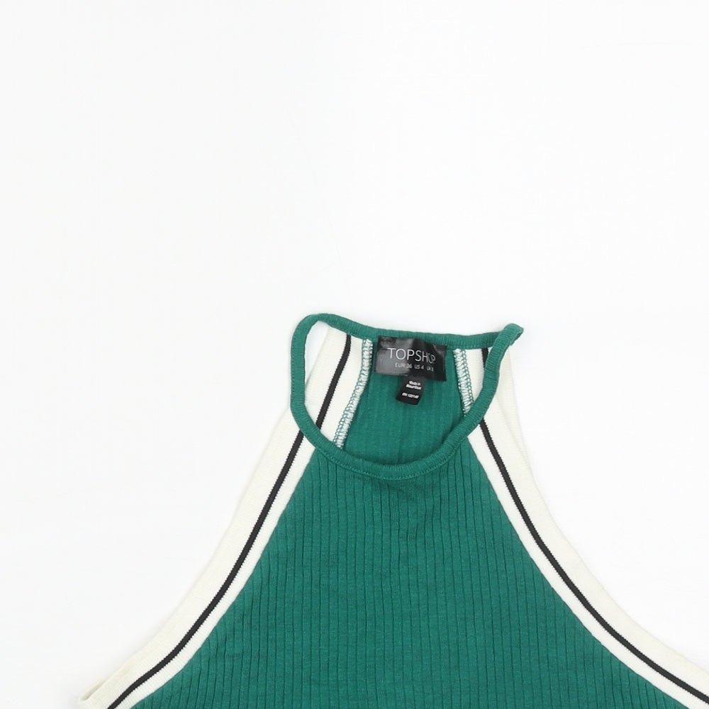 Topshop Womens Green  Cotton Cropped Tank Size 8 Round Neck