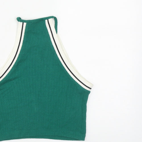 Topshop Womens Green  Cotton Cropped Tank Size 8 Round Neck