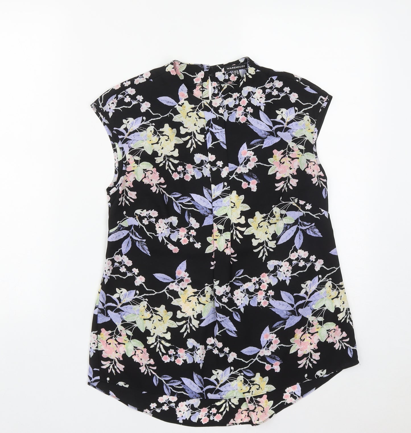 Warehouse Womens Black Floral Polyester Basic Blouse Size 10 Round Neck