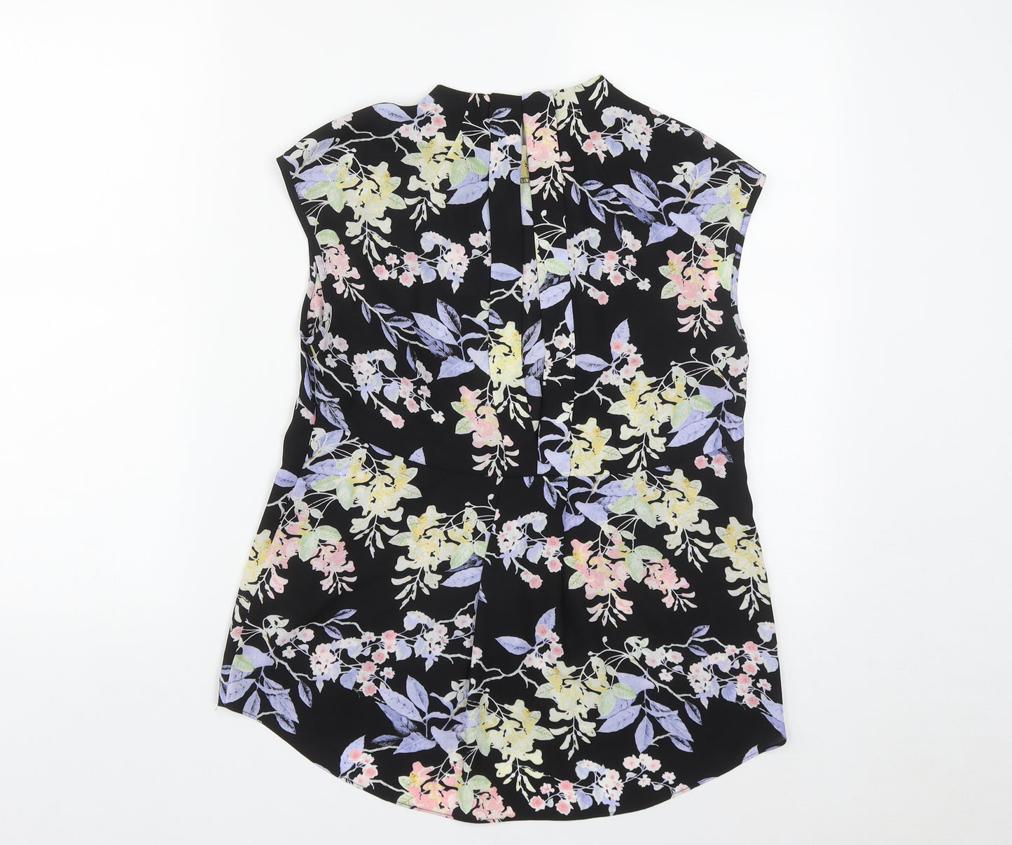 Warehouse Womens Black Floral Polyester Basic Blouse Size 10 Round Neck