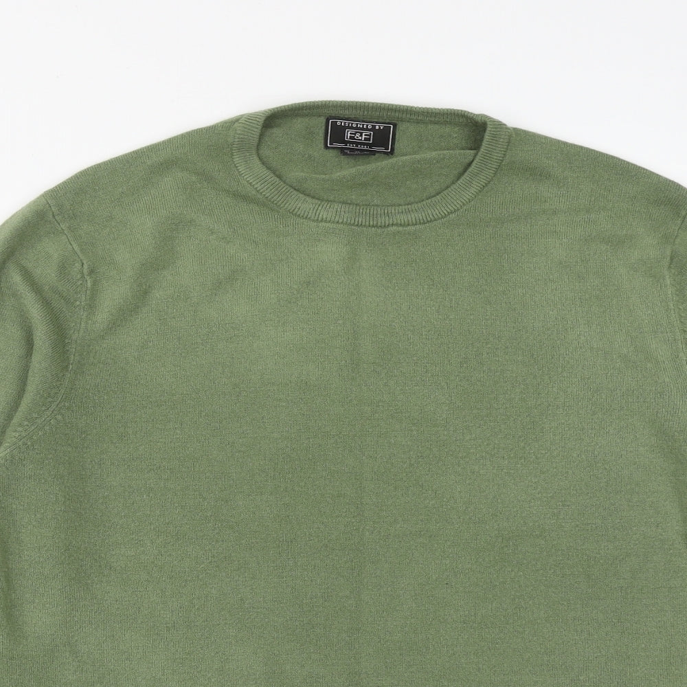 F&F Mens Green Round Neck  Acrylic Pullover Jumper Size L