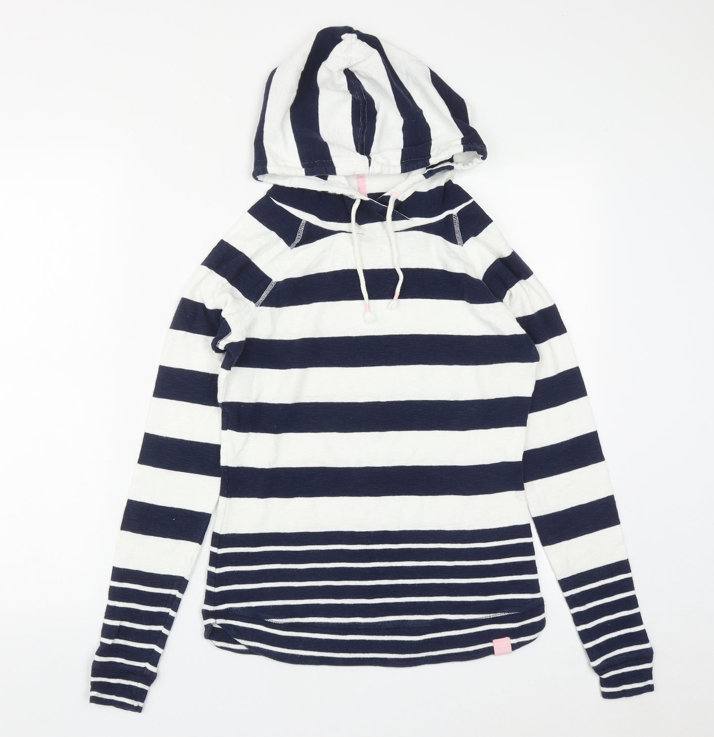 Joules Womens Blue Striped Cotton Pullover Hoodie Size 10  Drawstring