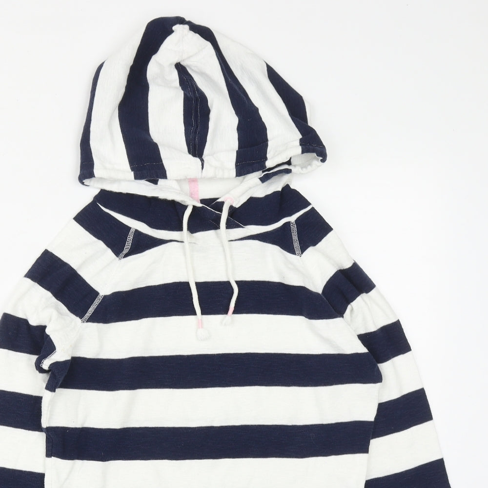Joules Womens Blue Striped Cotton Pullover Hoodie Size 10  Drawstring
