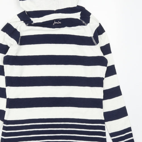 Joules Womens Blue Striped Cotton Pullover Hoodie Size 10  Drawstring