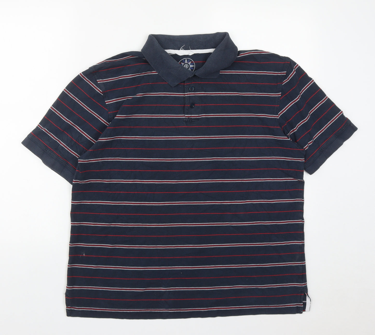 Dunnes Stores Mens Blue Striped Cotton  Polo Size L Collared Button