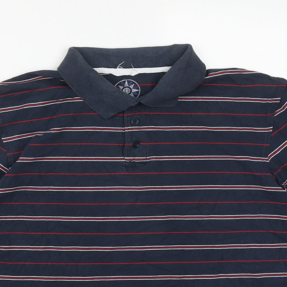 Dunnes Stores Mens Blue Striped Cotton  Polo Size L Collared Button