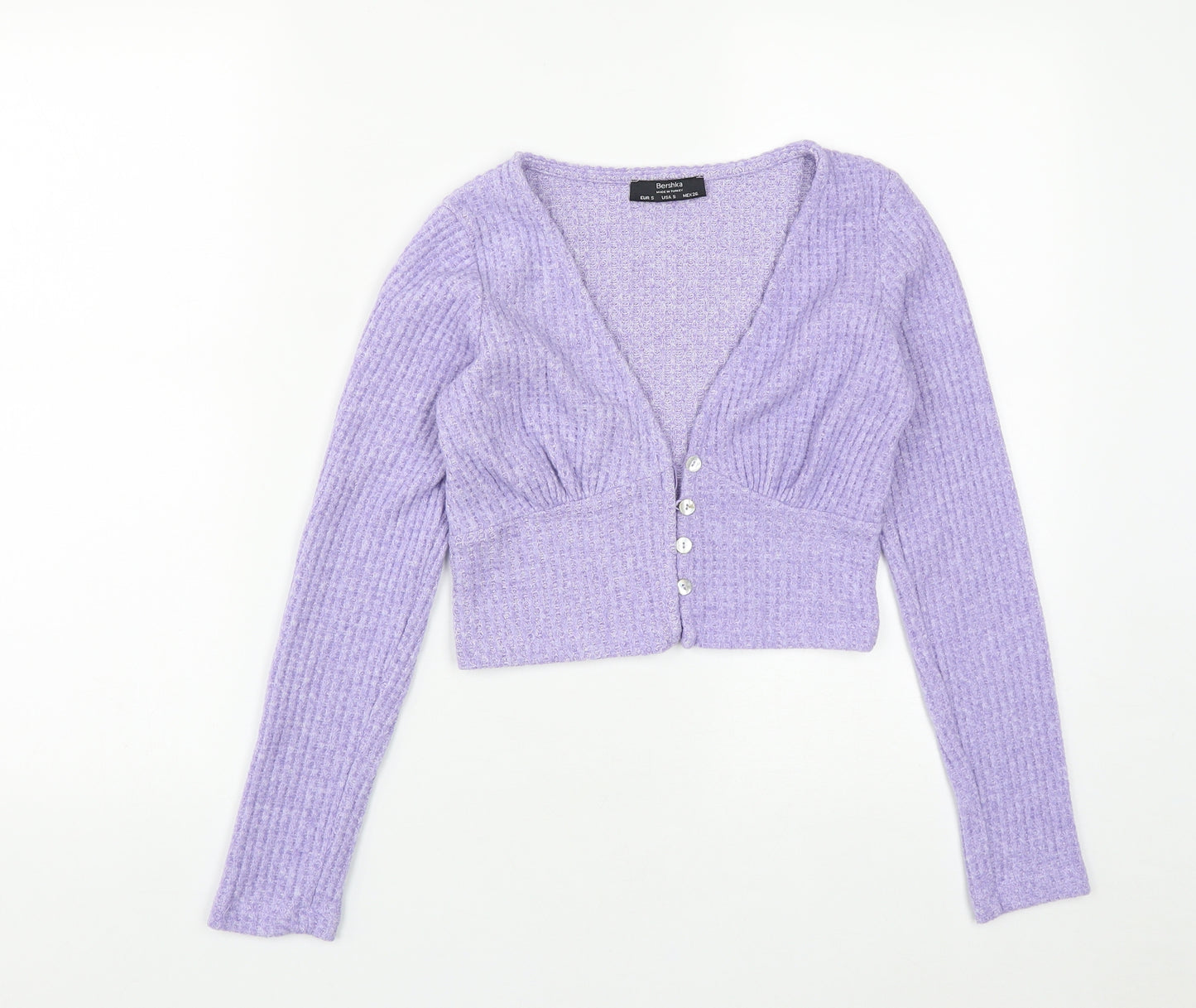 Bershka Womens Purple V-Neck  Polyester Cardigan Jumper Size S