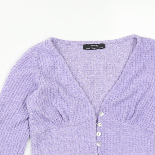 Bershka Womens Purple V-Neck  Polyester Cardigan Jumper Size S
