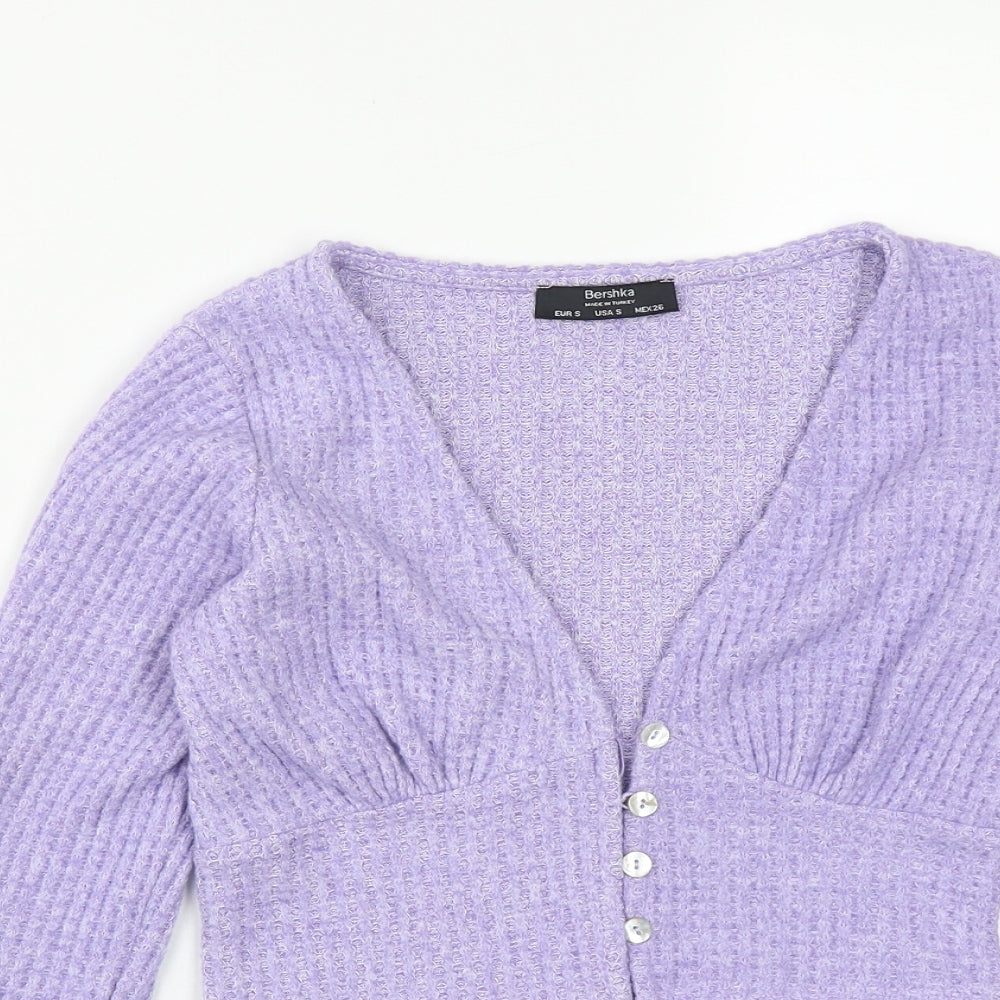 Bershka Womens Purple V-Neck  Polyester Cardigan Jumper Size S