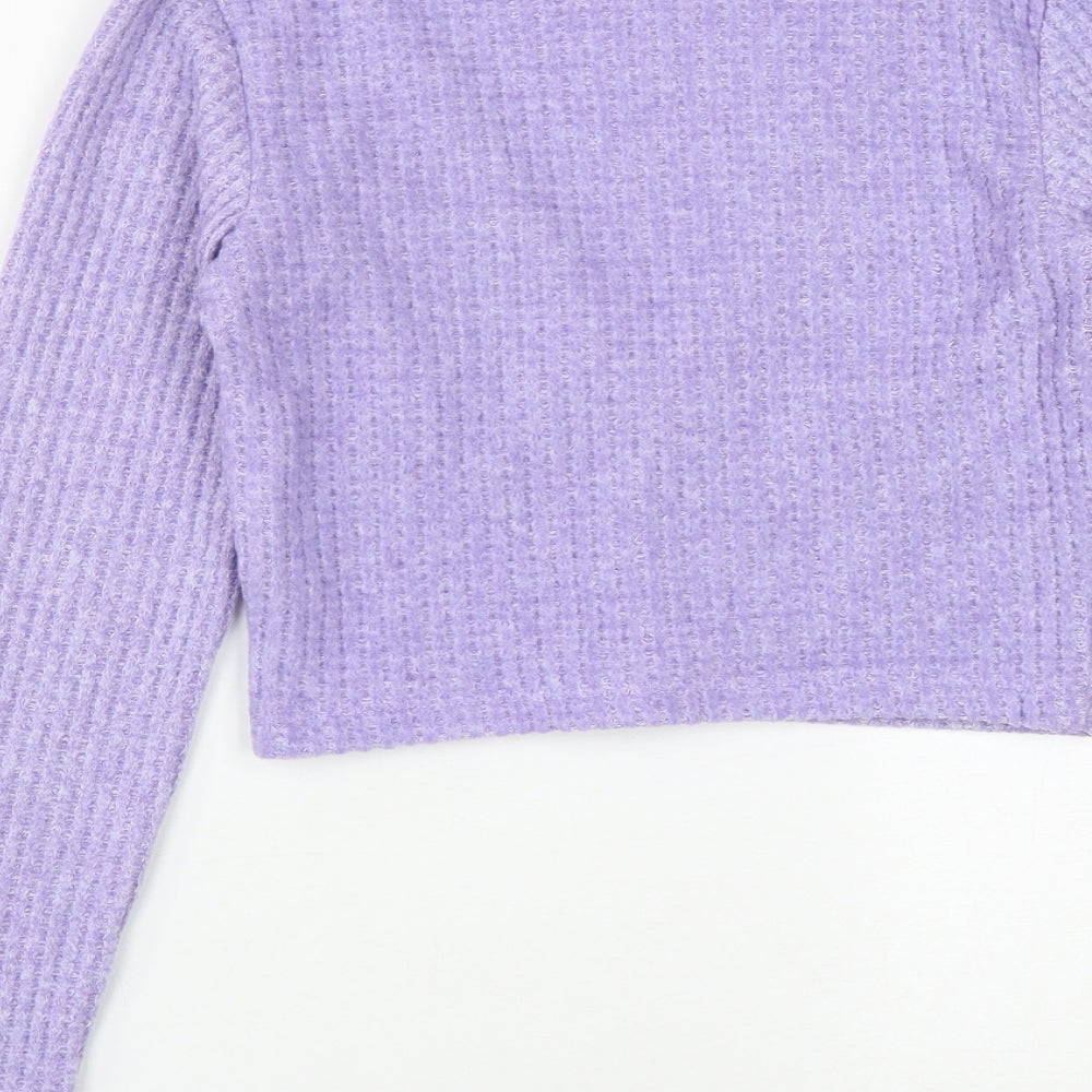 Bershka Womens Purple V-Neck  Polyester Cardigan Jumper Size S