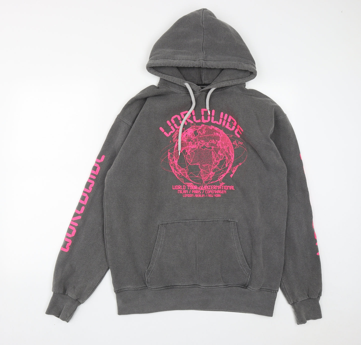 PRETTYLITTLETHING Womens Grey  Cotton Pullover Hoodie Size S  Drawstring