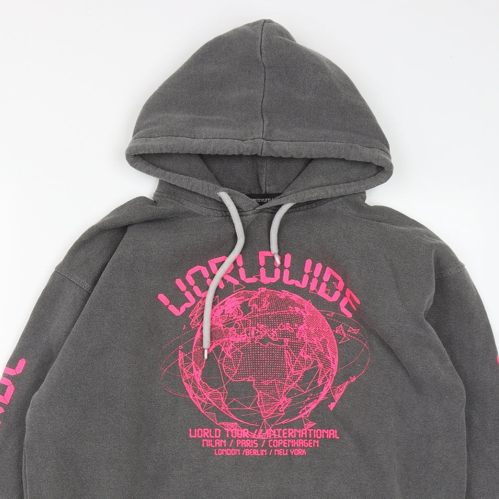 PRETTYLITTLETHING Womens Grey  Cotton Pullover Hoodie Size S  Drawstring