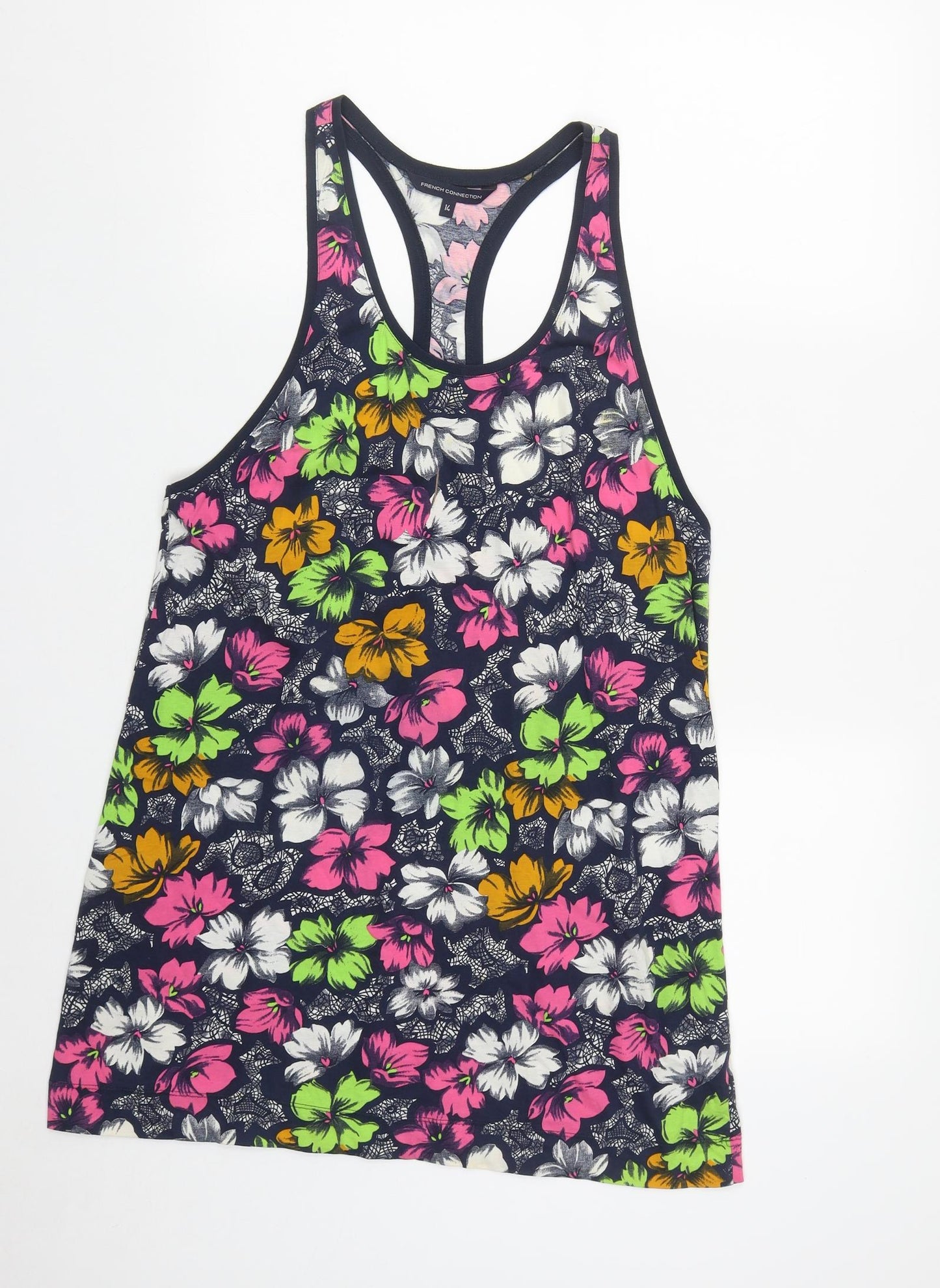 French Connection Womens Multicoloured Floral Cotton Basic Tank Size 14 Round Neck