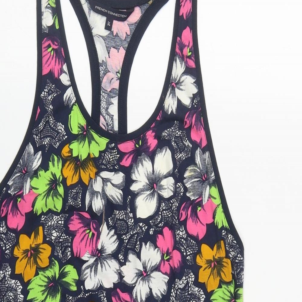 French Connection Womens Multicoloured Floral Cotton Basic Tank Size 14 Round Neck