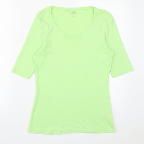 Marks and Spencer Womens Green  Cotton Basic T-Shirt Size 14 Round Neck